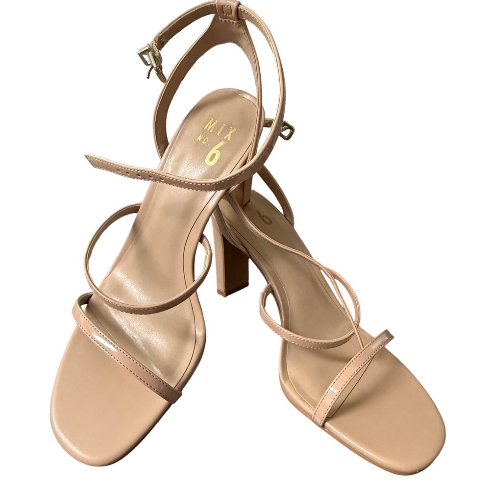 Mix No. 6 Aliciana Strappy Block Heel Sandals New Nude Patent Size 9M ALICIANA